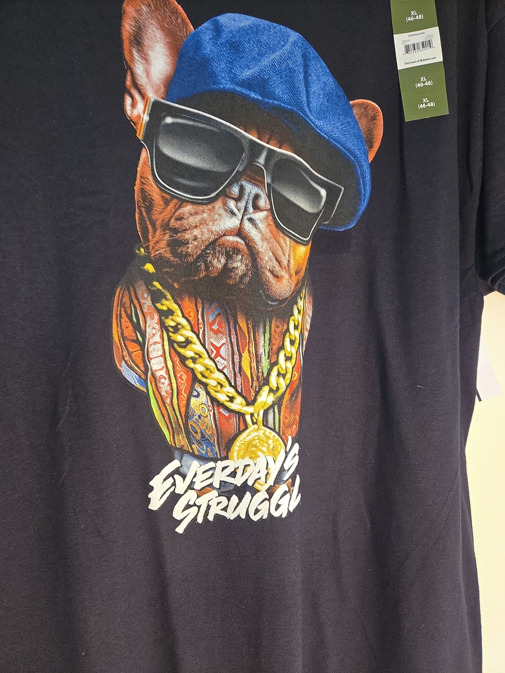 Everyday Struggle Black Graphic Tee with Blue Hat Dog Print XL New